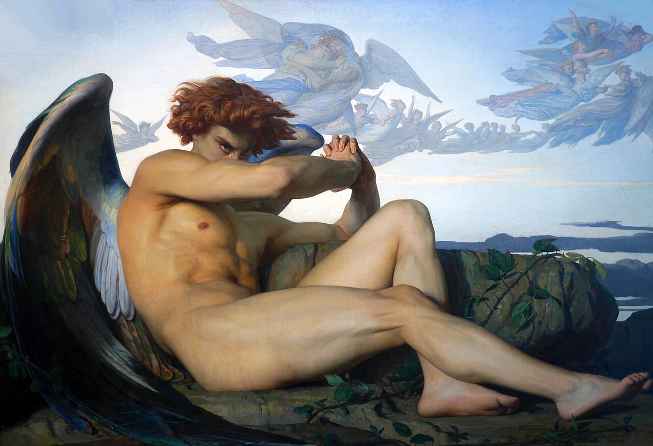 L’angelo caduto di Alexandre Cabanel, figura nuda e alata che incarna la caduta come atto di rivolta e rifiuto dell’obbedienza