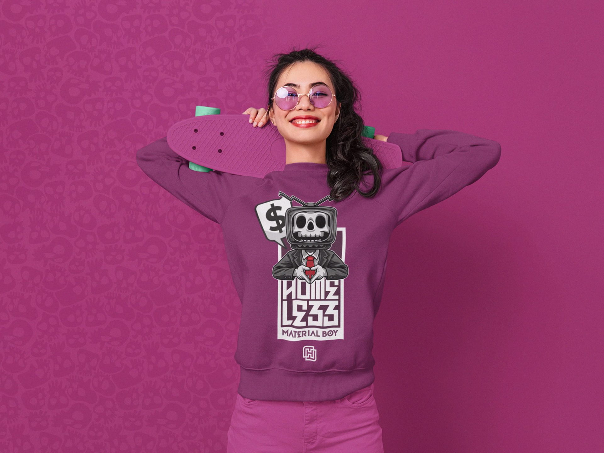 illustrazione concettuale “Smile. Consume. Obey.” – critica sociale attraverso grafica